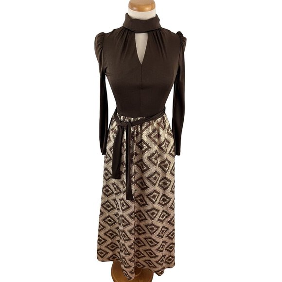 Leboff Dresses & Skirts - Vintage 70s Cindy Juniors Leboff Mod Maxi Dress Peekaboo Bodice Metallic Skirt